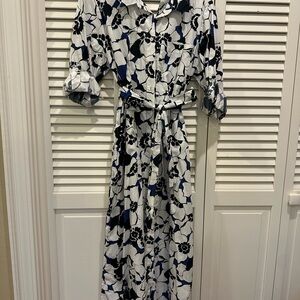 Who What Wear Black and White Puff Sleeve Wrap Midi Dress